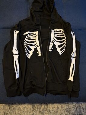 Others Follow Black Zip-Up Skeleton Hoodie with White Bone Print